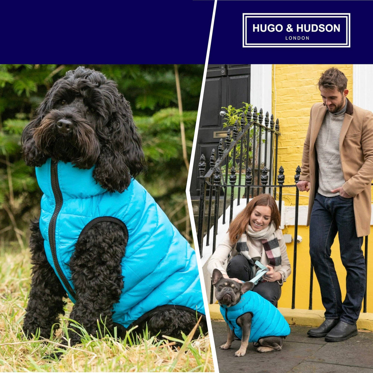 Reversible Dog Puffer Jacket - Light Blue and Grey