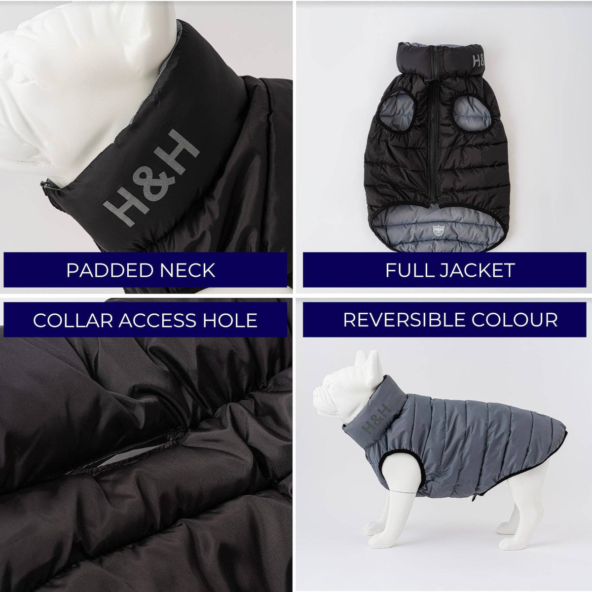 Reversible Dog Puffer Jacket - Black and Grey