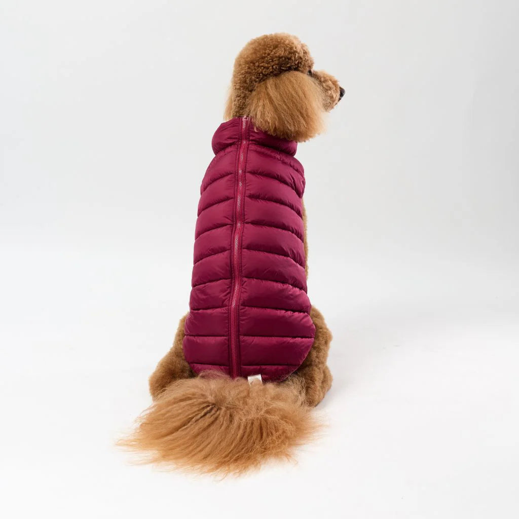 Back Zipper Puffer Jacket with Harness Hole - Berry