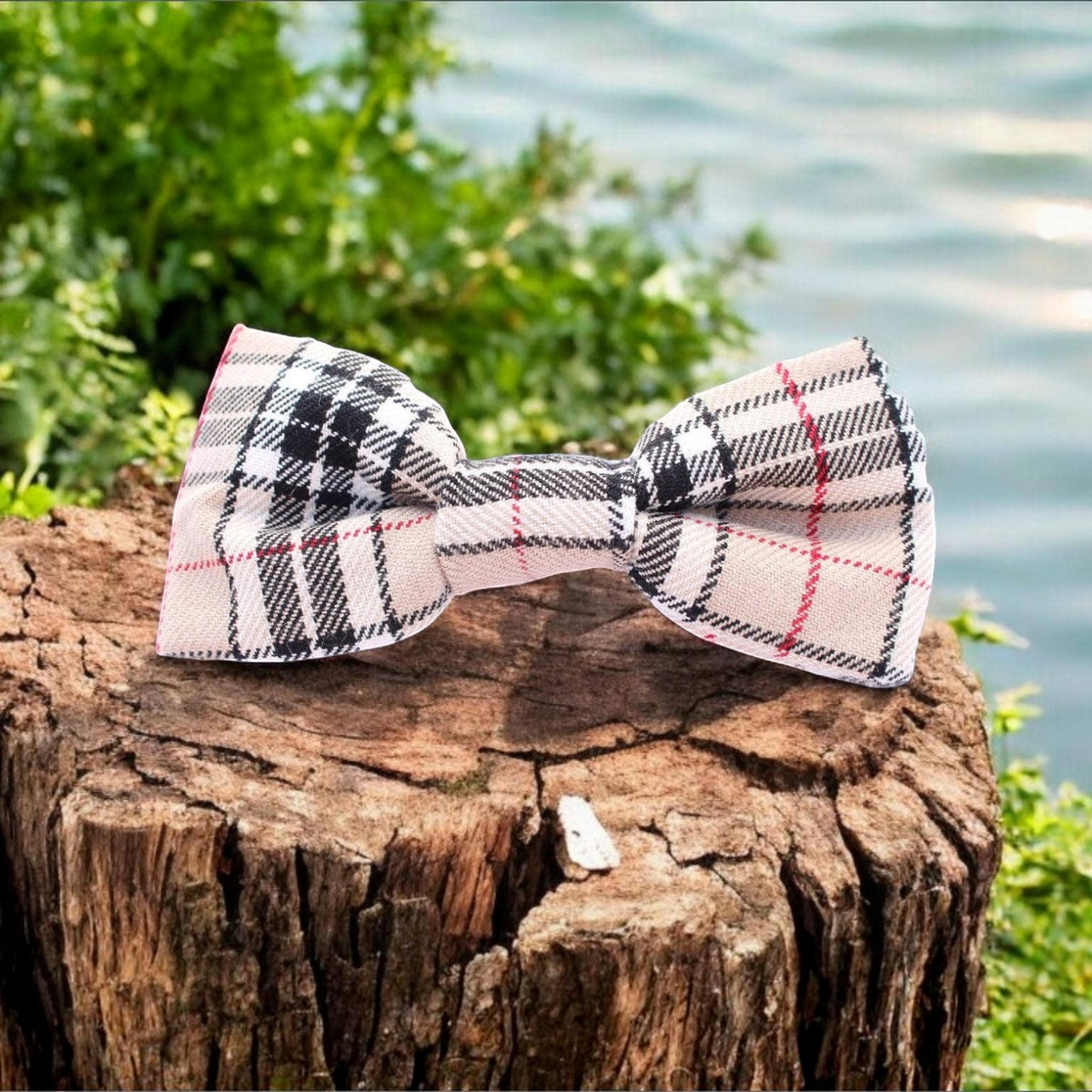 Classic Beige Barkberry Plaid Dog Bow Tie  (UK handmade)