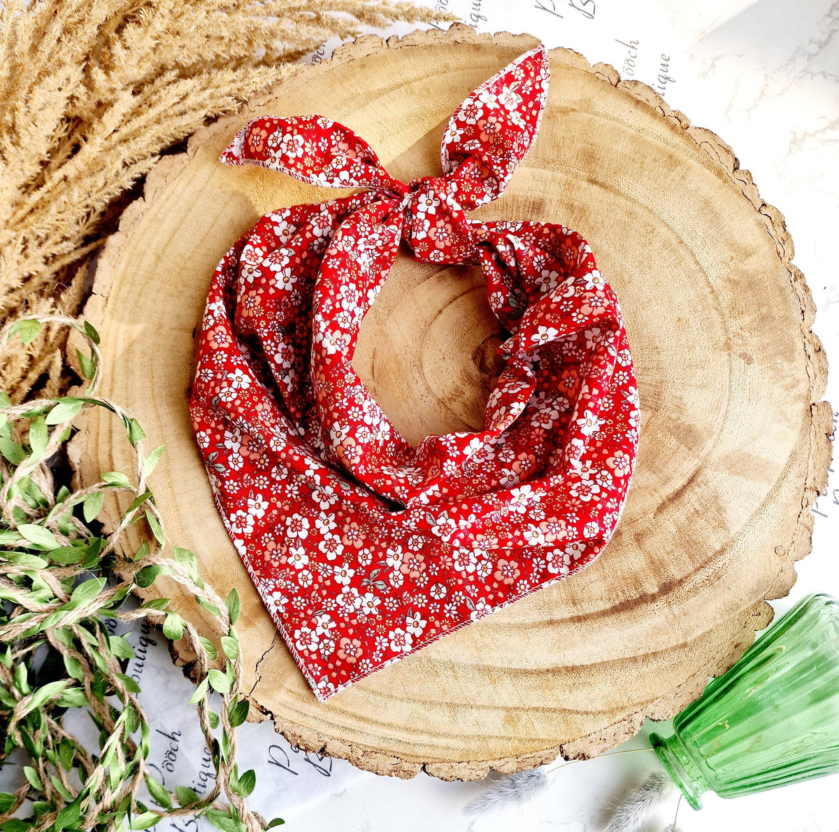 Rooster Red Floral Dog Bandana (Flower) - Handmade