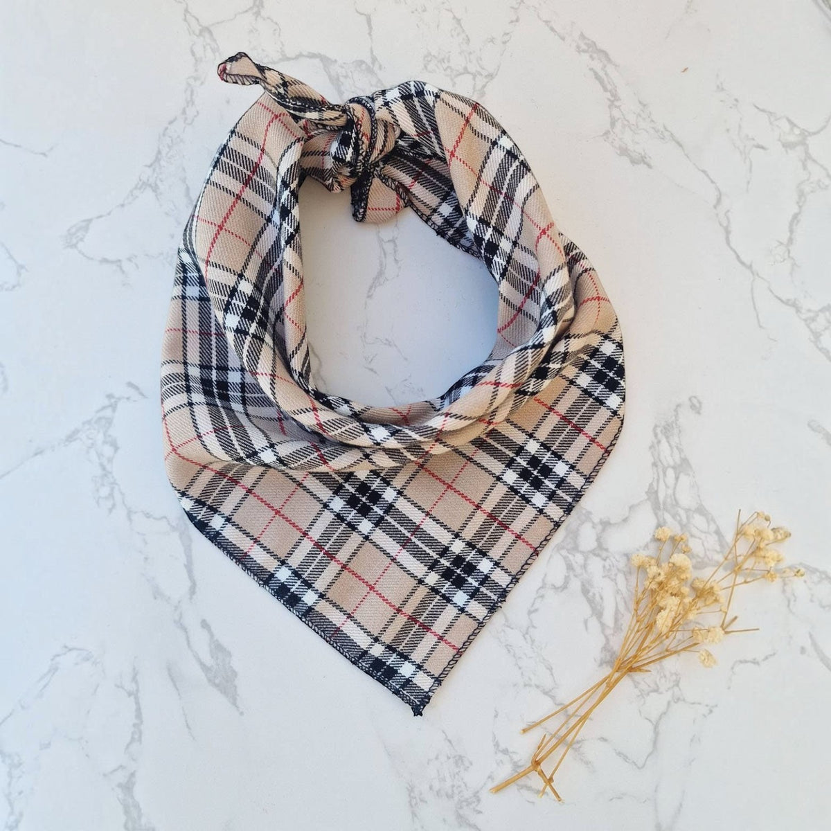 Classic Beige Barkberry Plaid Puppy Dog Bandana - Handmade