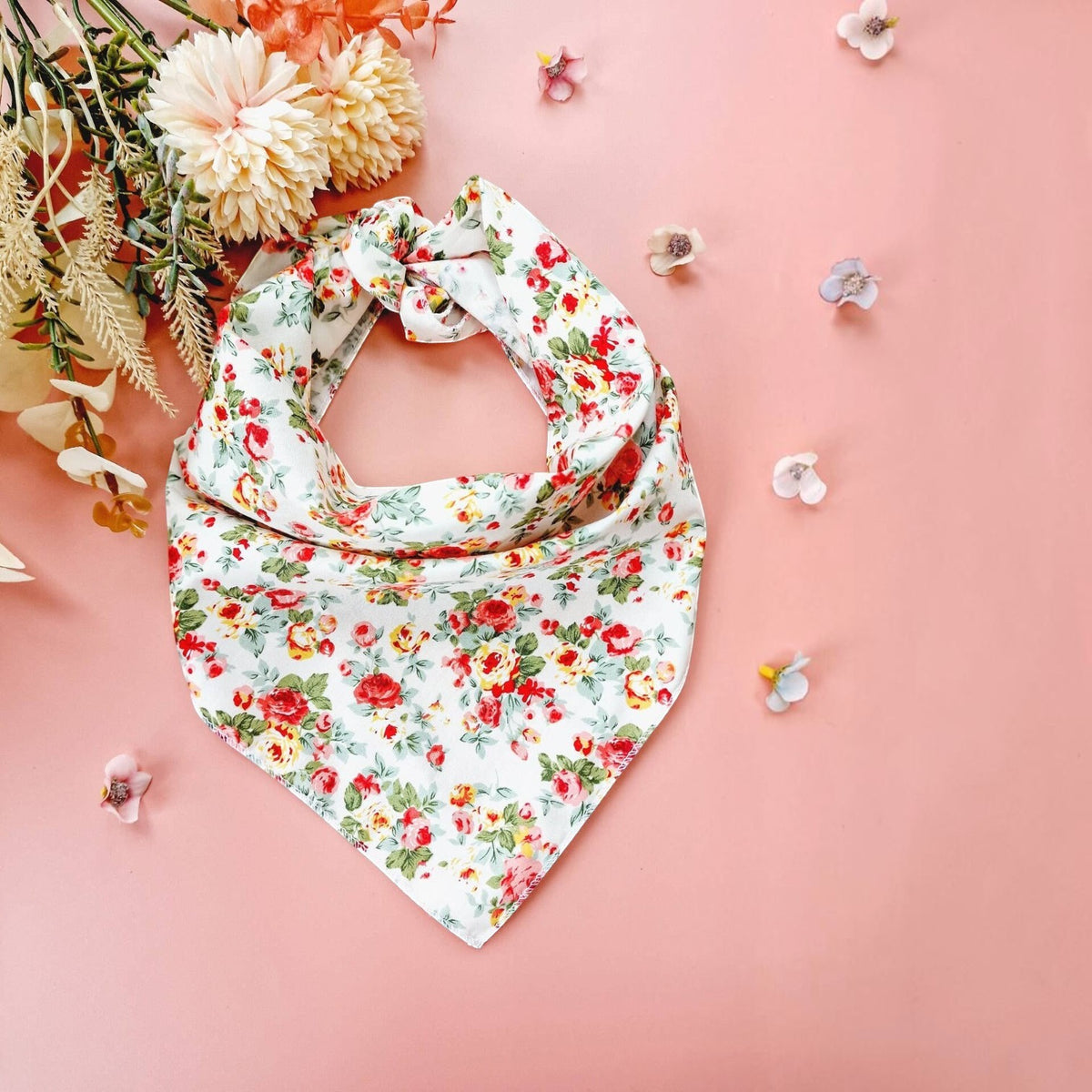 Cream Vintage Floral Puppy Dog Bandana- Handmade