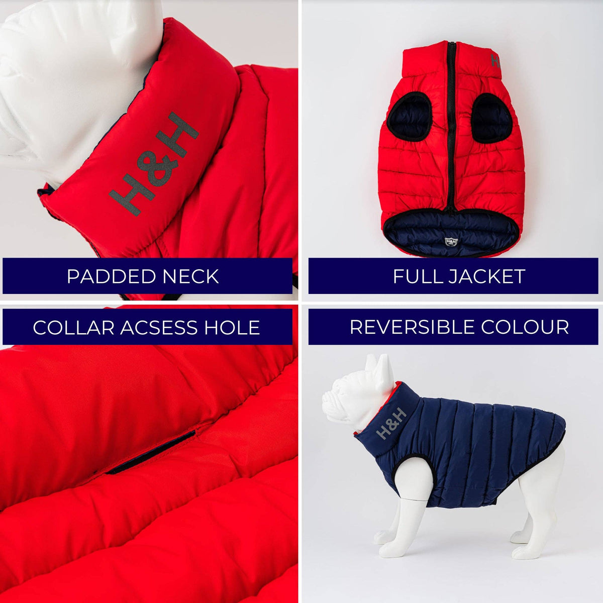 Reversible Dog Puffer Jacket - Red and Navy