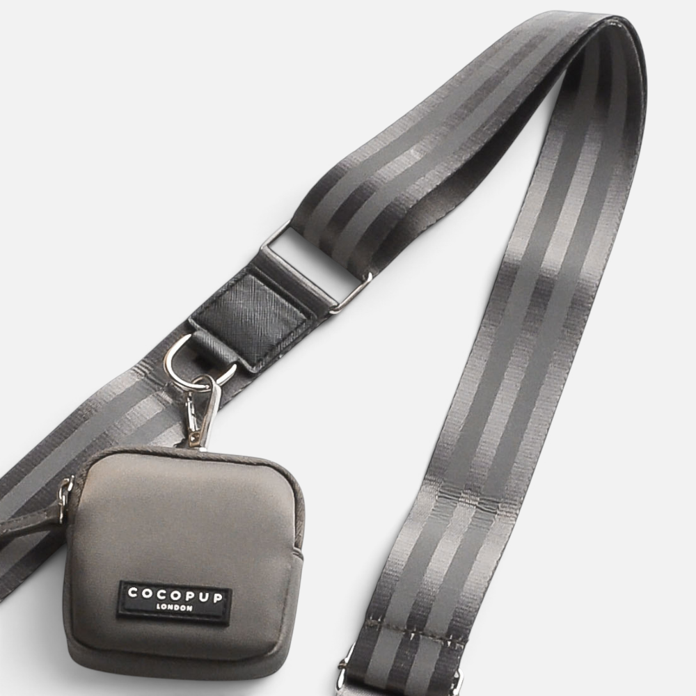 The Dog Emporium mocha polyester reflective bag strap with an adjustable design for safe dog walking