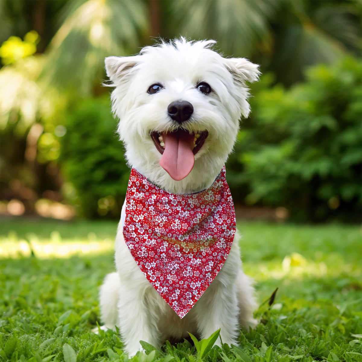 Rooster Red Floral Dog Bandana (Flower) - Handmade
