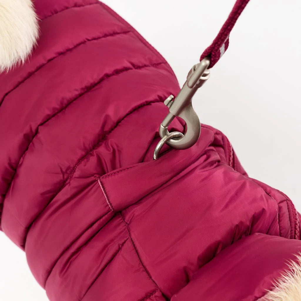 Back Zipper Puffer Jacket with Harness Hole - Berry