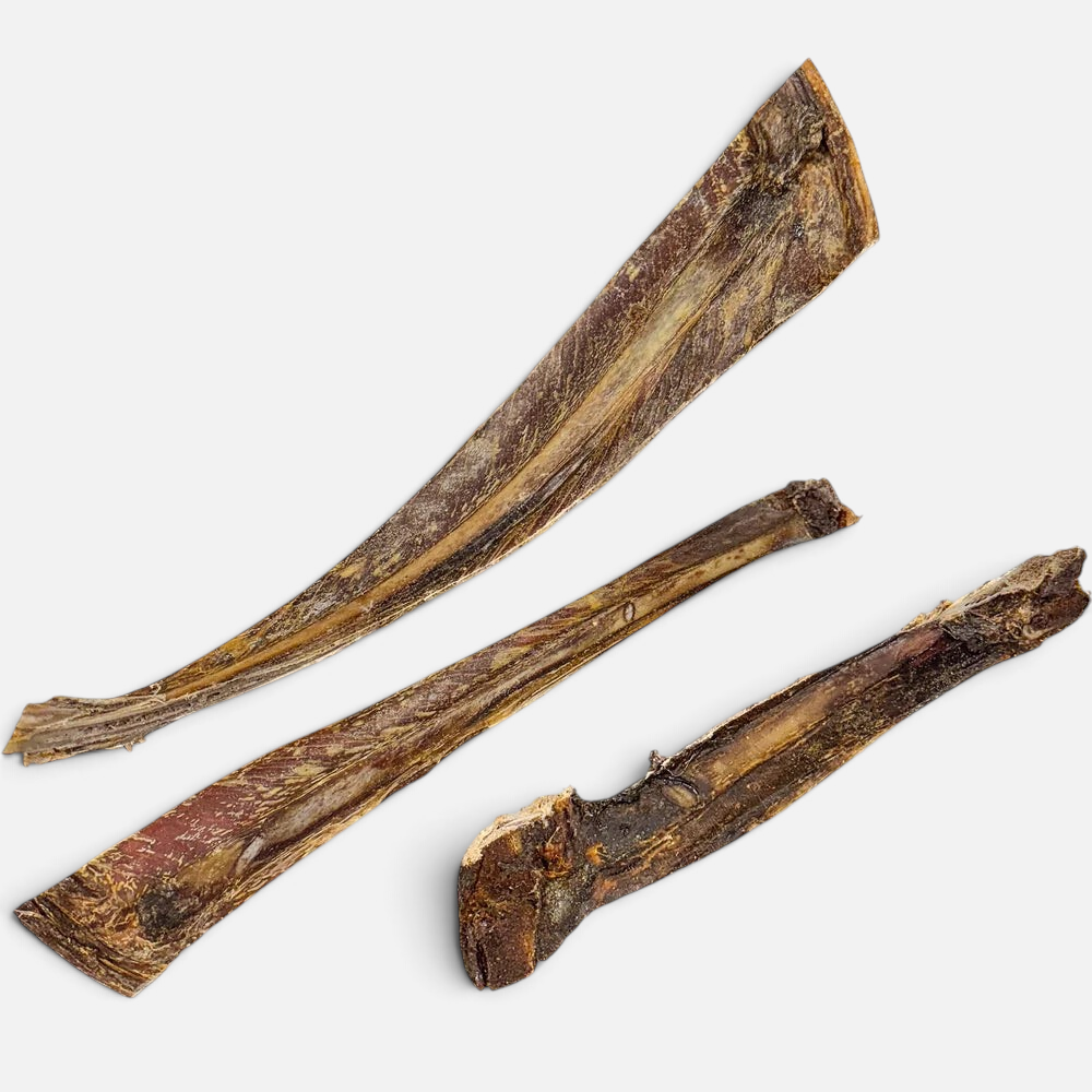 Three natural Australian venison spareribs for dogs from The Dog Emporium, a long-lasting single-ingredient chew.