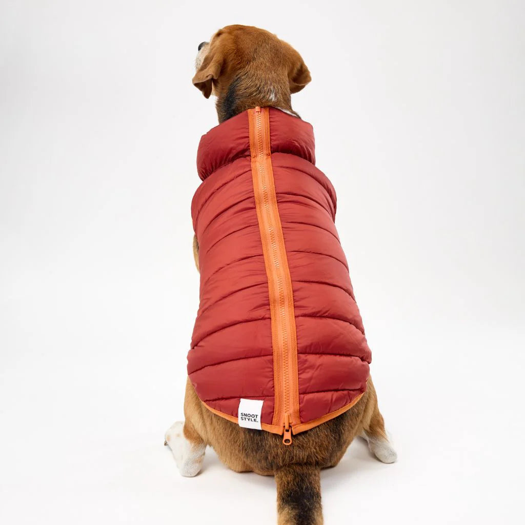 Reversible Dog Back Zipper Puffer Jacket with Harness Hole - Sunset Orange