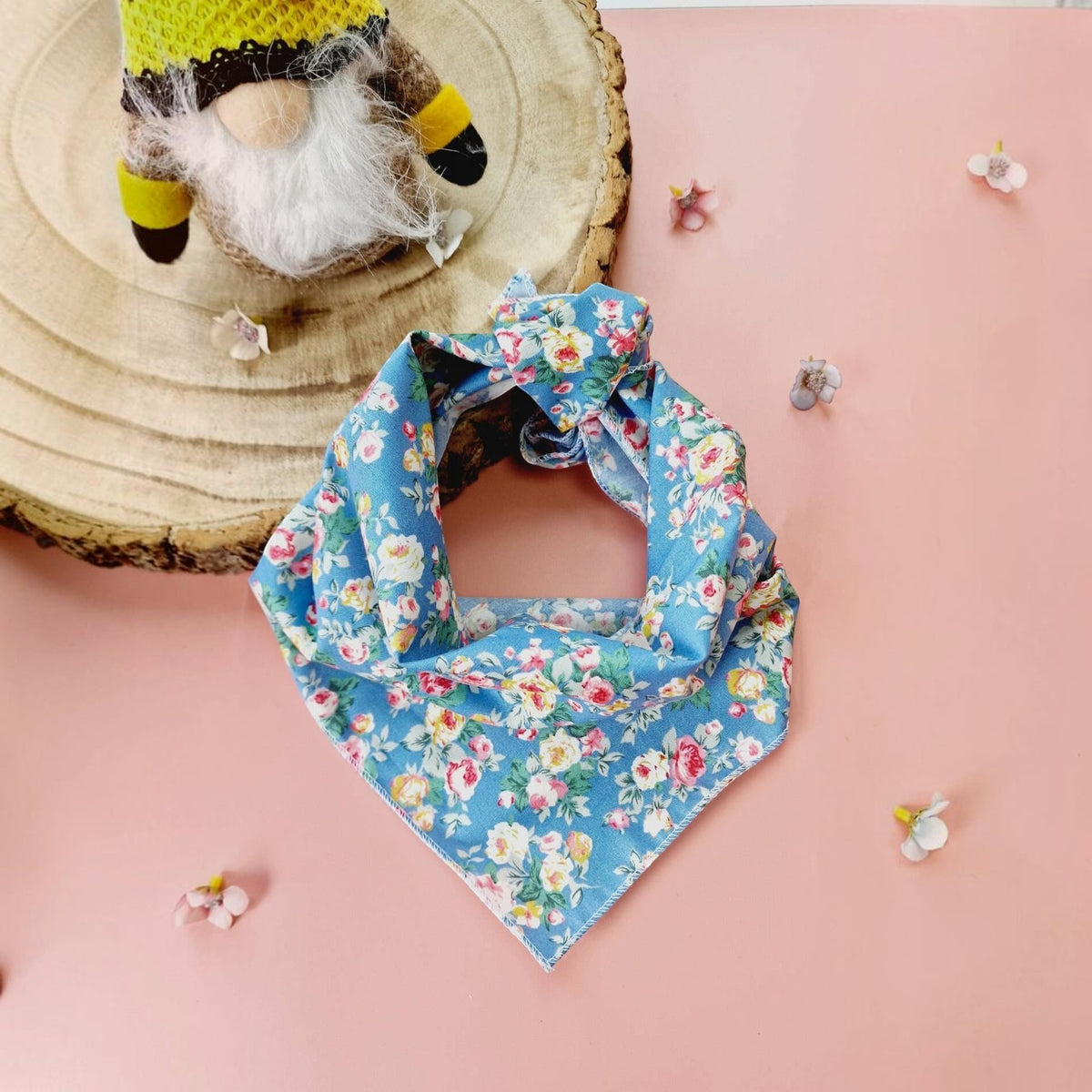 Country Blue Vintage Floral Puppy Dog Bandana- Handmade