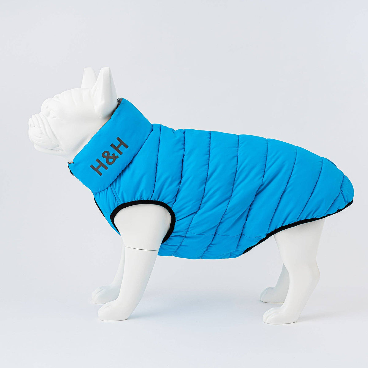 Reversible Dog Puffer Jacket - Light Blue and Grey