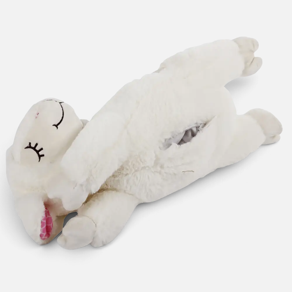 The Dog Emporium Little Buddy Heart Beat Sheep plush toy with a soft white exterior and internal heartbeat device.