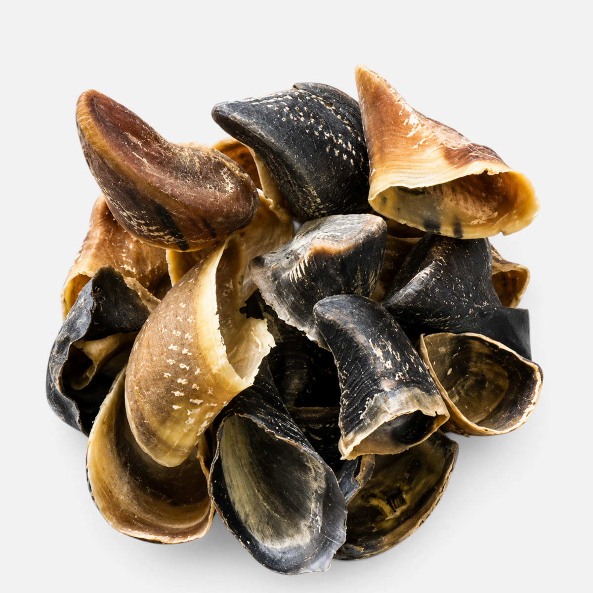A pile of natural The Dog Emporium Australian cow hoof dog chews, durable and long-lasting treats for dental health.